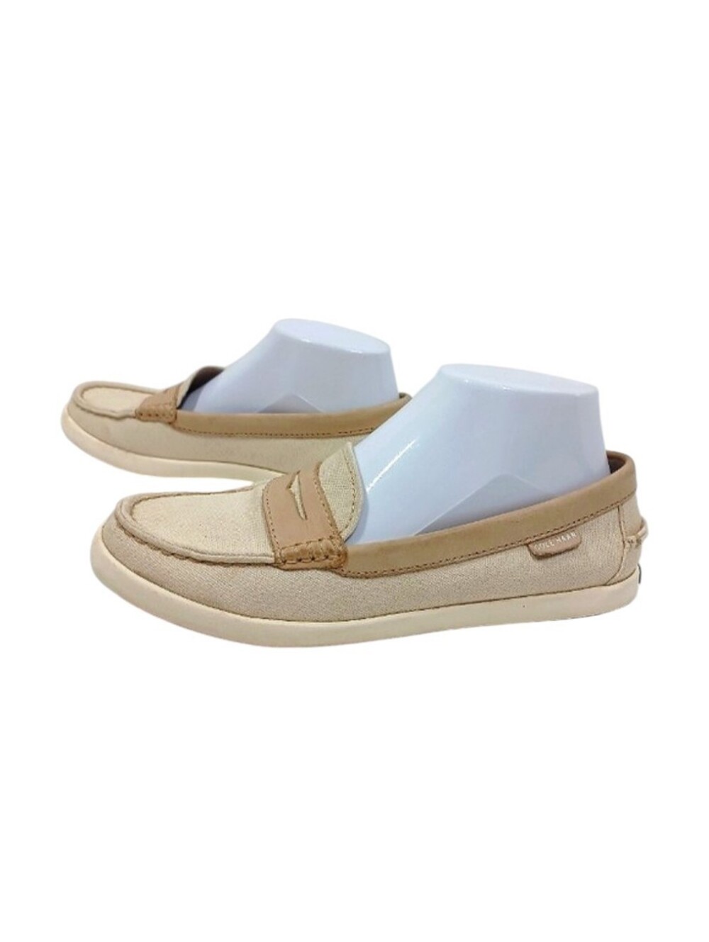Cole Haan Flat Loafer Shoes Canvas Leather Cream Tan Women's Size 7